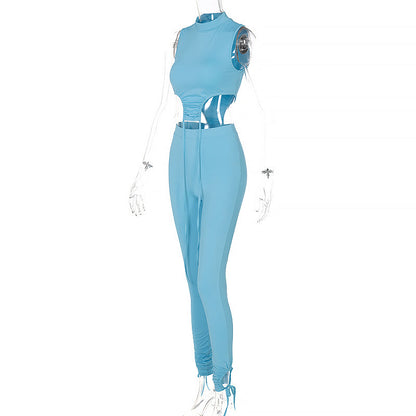 Dam Set Ärmlös Top och Byxor Polyester Spandex-5