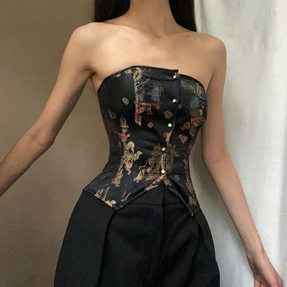 Dam Festtopp Axelfri Geometriskt Tryck Polyester-2