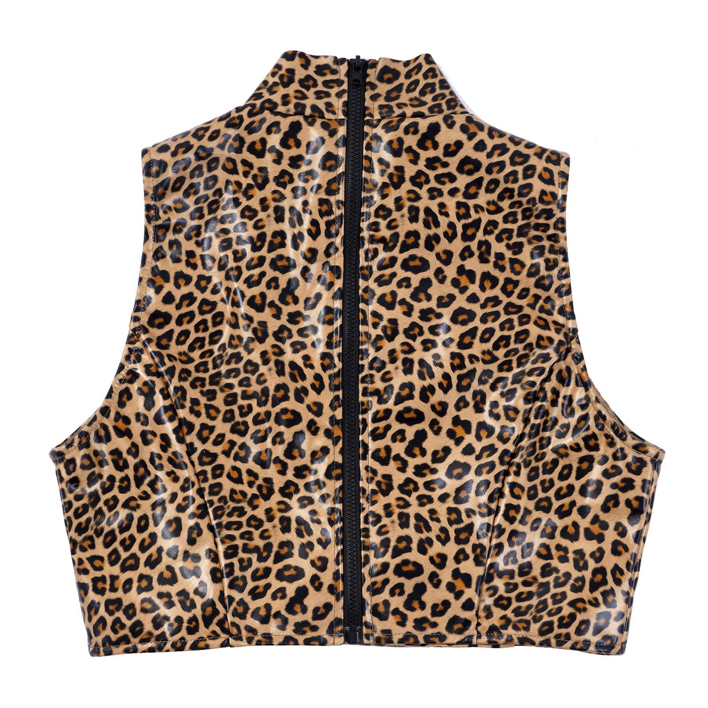 Dam Crop Top Turtleneck Leopard Spandex-5