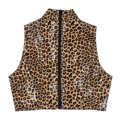 Dam Crop Top Turtleneck Leopard Spandex-5