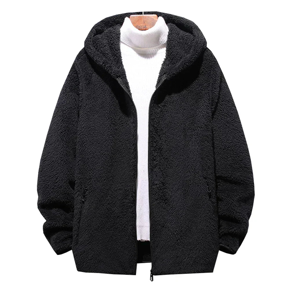 Herrjacka Vinter Teddyjacka med Huva Mjuk Fleece-4