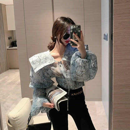 Dam Blus Mörk Design Polyester och Bambufiber Klassisk Passform-6