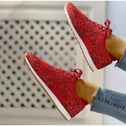 Dam Sneakers Glittrande Geometrisk Design Bomull-5