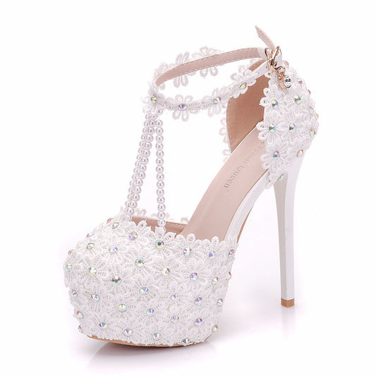 Dam Pumpskor Hög Häl Trendig PU Gummi-1