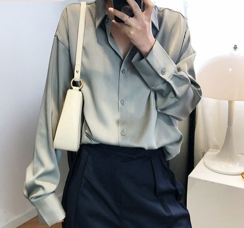 Dam Blus Elegant Satin Normal Passform-2