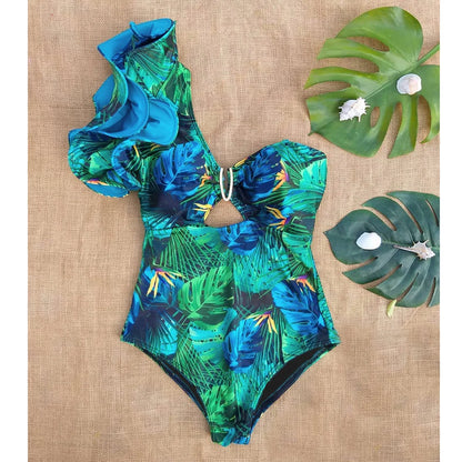 Variant image for Baddräkt Dam En Bit Blommönster med Ruffles Elastan Nylon Polyester-16