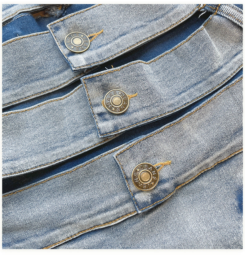 Damshorts Hög Midja Trendigt Brännarmönster Denim Baumwoll Polyester-6