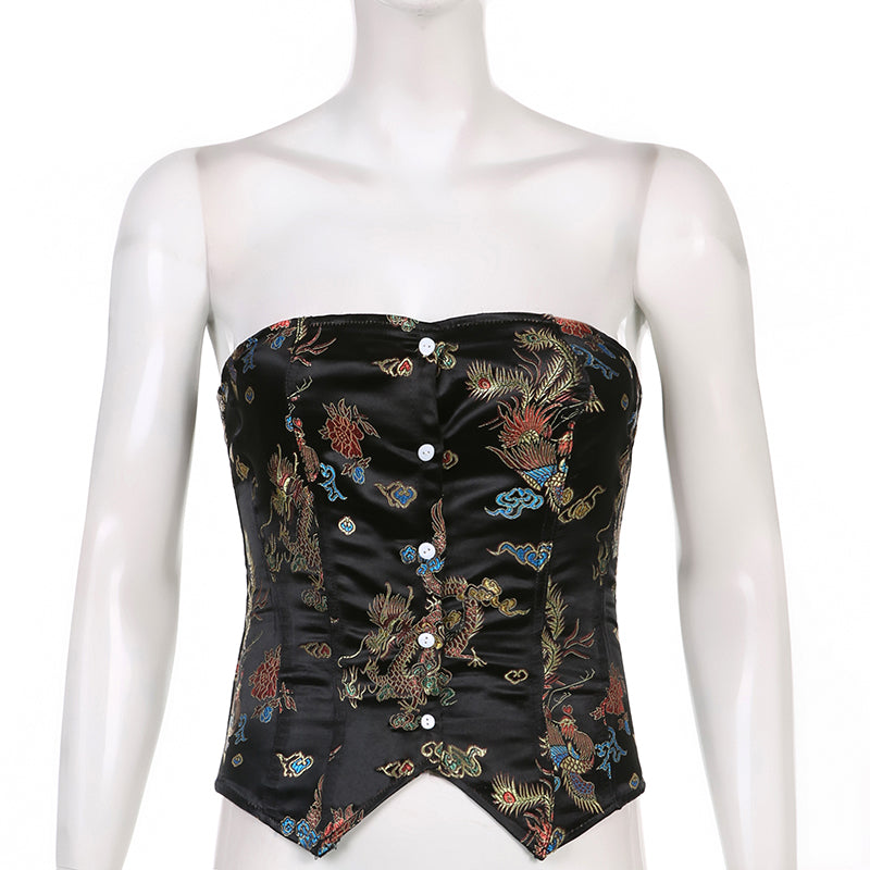 Dam Festtopp Axelfri Geometriskt Tryck Polyester-1