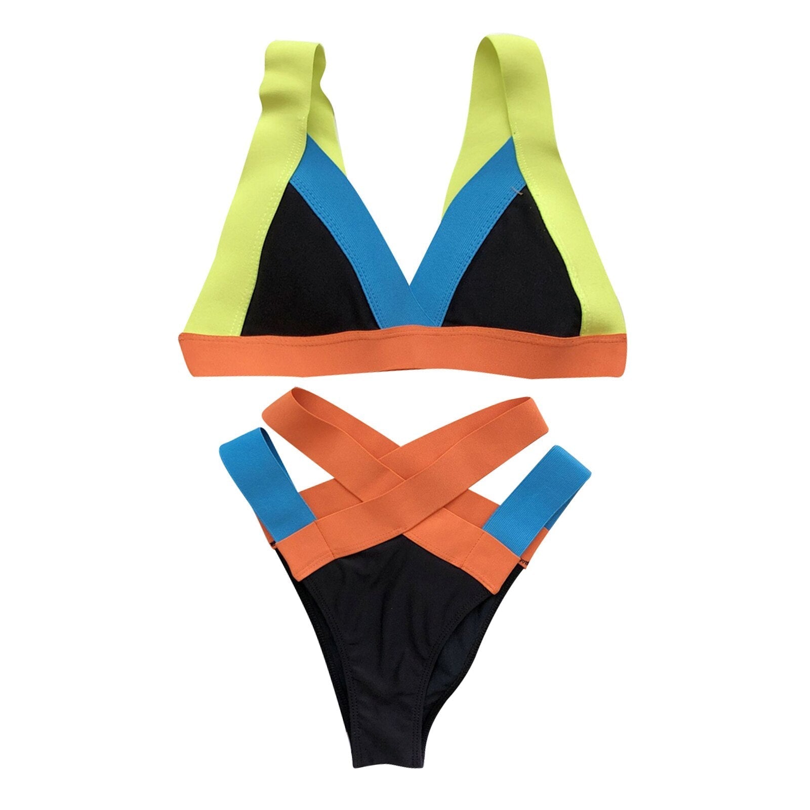 Dam Bikini Hög Midja Nylon Patchwork-5