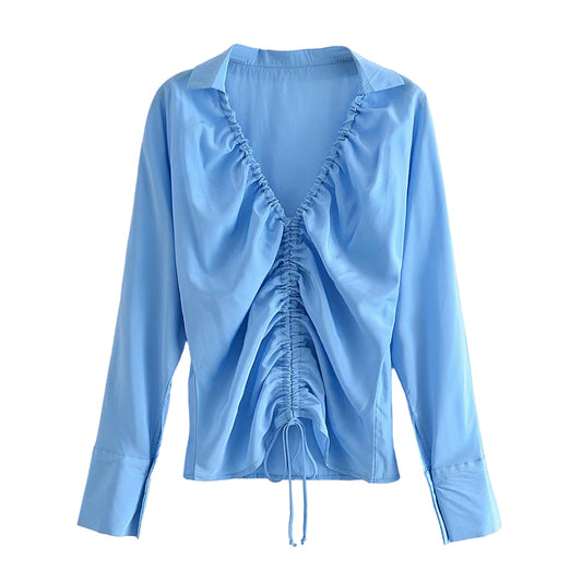 Dam Blus Långärmad V-ringad Polyester-1