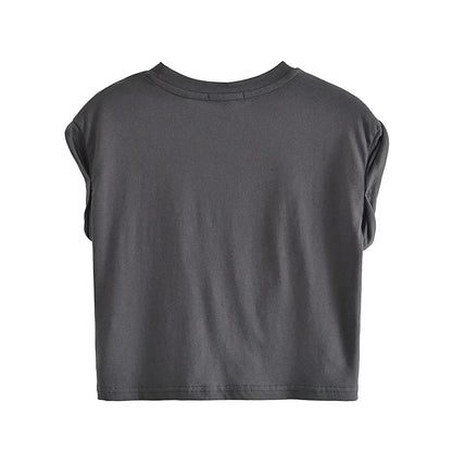 Dam T-shirt Crop Mjuk Bomull med Knutdetalj-2