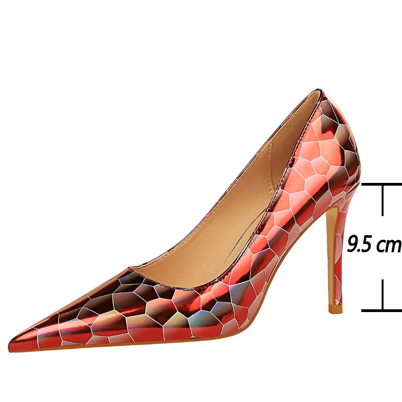 Dam Pumpskor Geometrisk Design Lackläder Hög Klack-2