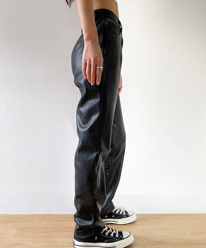 Snygga Byxor Dam Högskurna Syntetiskt Läder-3