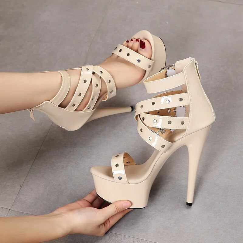 Dam Sandaler Gladiator Hög Klack Läder 8 cm Plattform-5