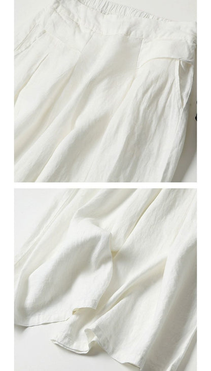 Dam Bred Benbyxor Hög Midja med Resår i Midjan Snygga Bomullsblandning 6