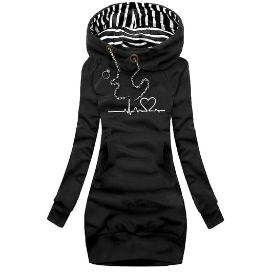 Lång Hoodie Dam med Hjärtmönster i 100% Bomull 1