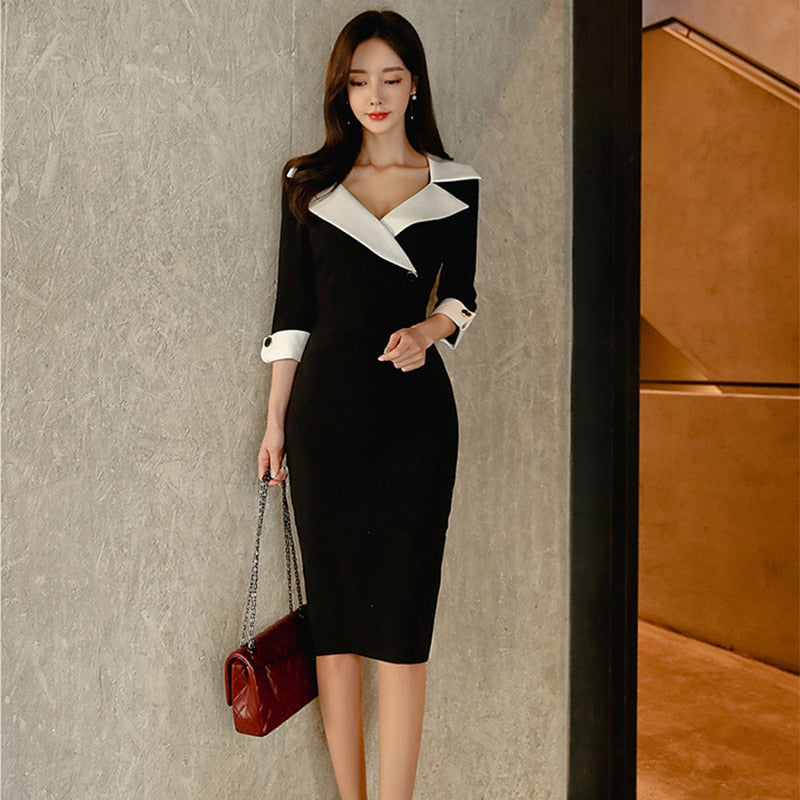 Kvinnors Midi Klänning Dekorativ Krage Lanonkläder-3