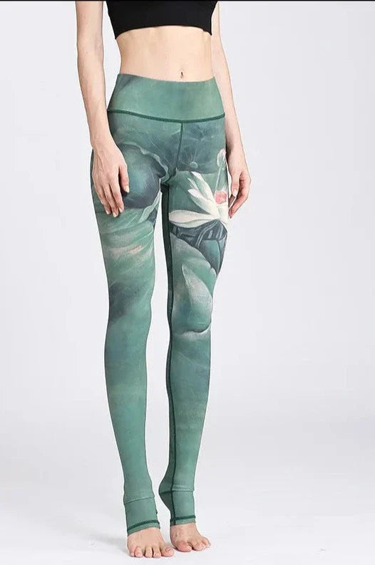 Damleggings Blommönster Elastisk Hög Midja Polyester Elastan-1