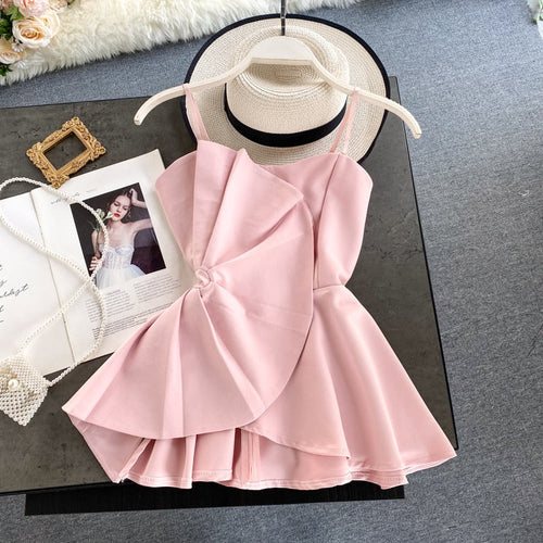 Dam Blus Spaghetti Band Polyester Ruffles Avslappnad Passform-1