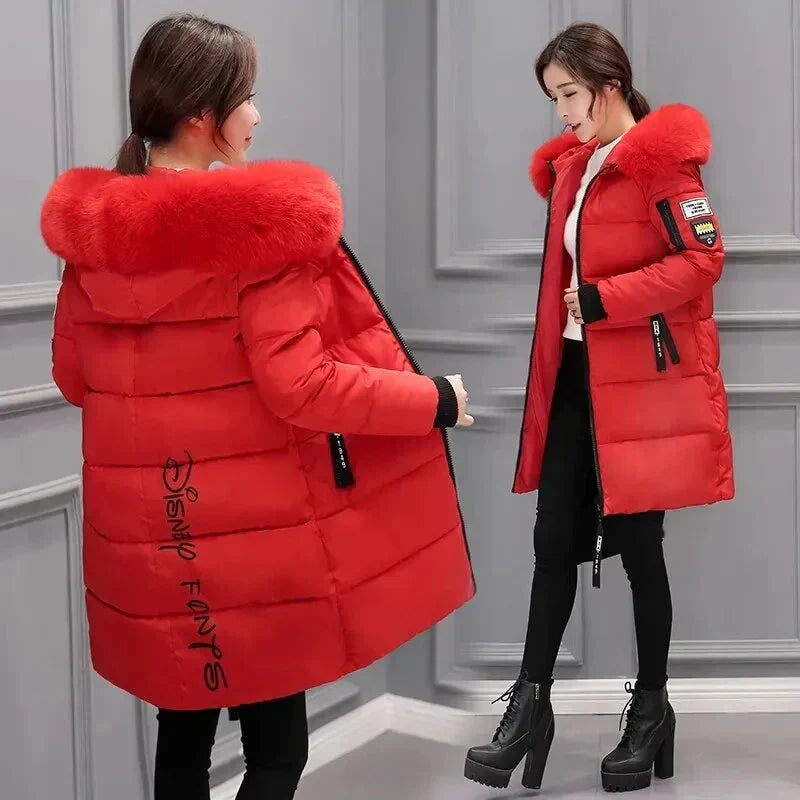 Kvinnors Quiltad Jacka Stor Huva Pälskrage Polyester 9
