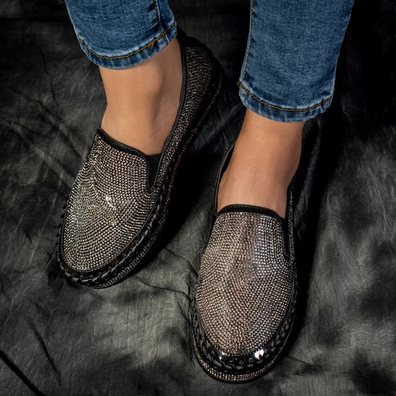 Kvinnors Mockasiner Slip-On PU-Läder med Glittrande Detalj-3
