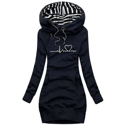 Lång Hoodie Dam med Hjärtmönster i 100% Bomull 4