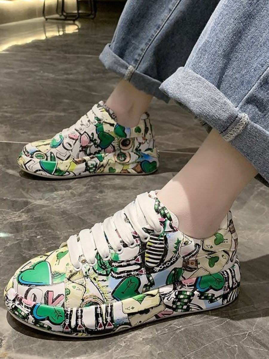 Kvinnors Sneakers Graffiti Stil Gummi Syntetiskt Läder-5