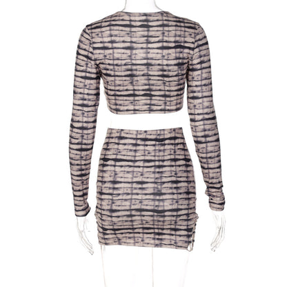 Kvinnors Set med Skördetopp och Minikjol i Spandex med Geometriskt Mönster – Perfekt för Fest och Avslappnade Tillfällen 6