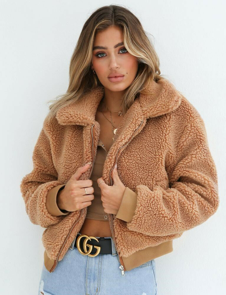 Variant image for Damjacka Fluffig Plysch Khaki för Kalla Vinterdagar-4
