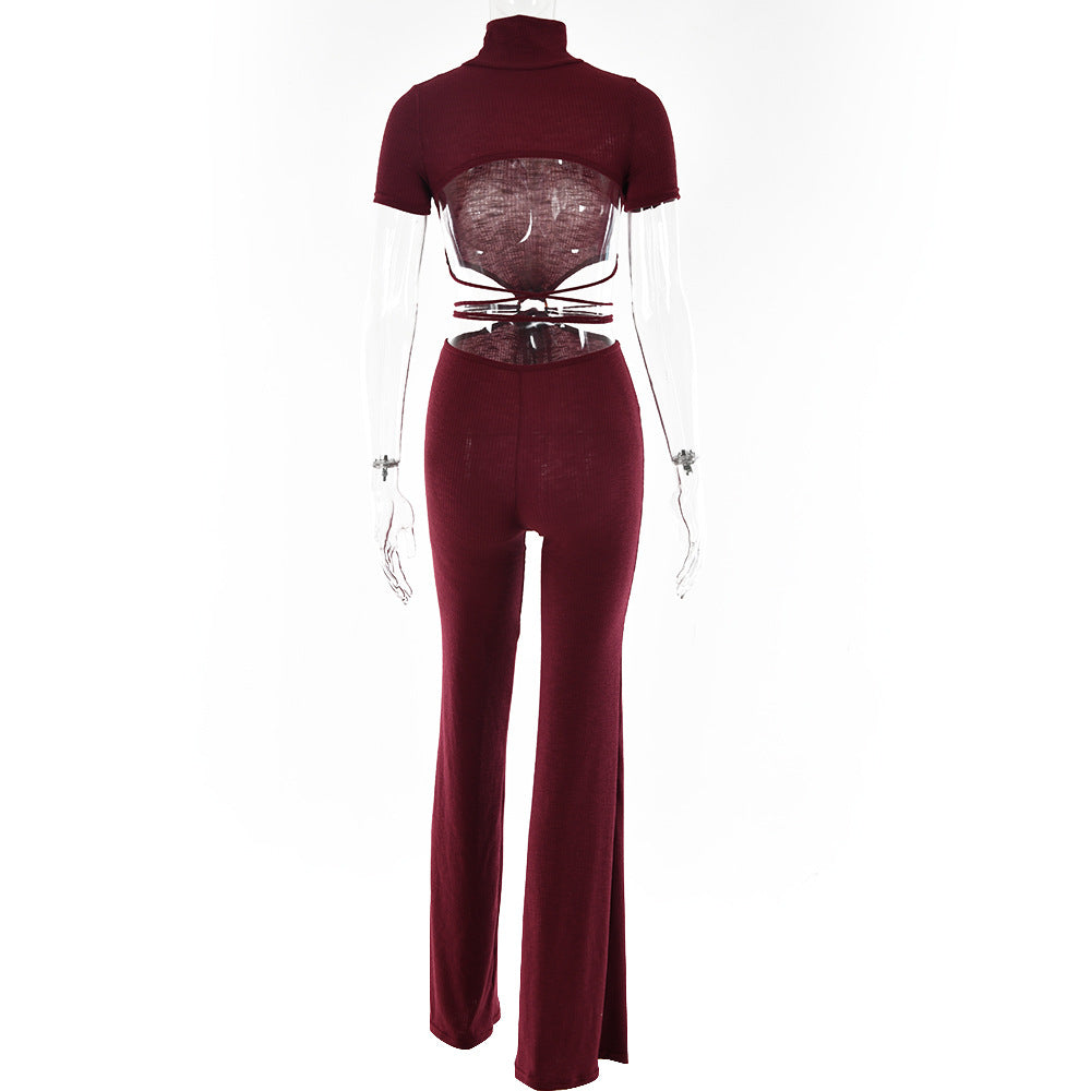 Kvinnors Overalls Turtleneck Kortärmad Bomull Monokrom-6