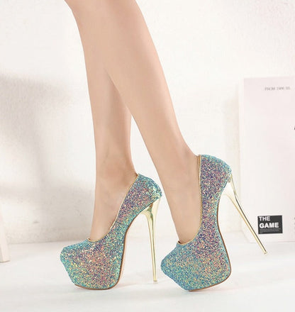 Kvinnors Pumps Glittrande PU-material Toffel Design-4