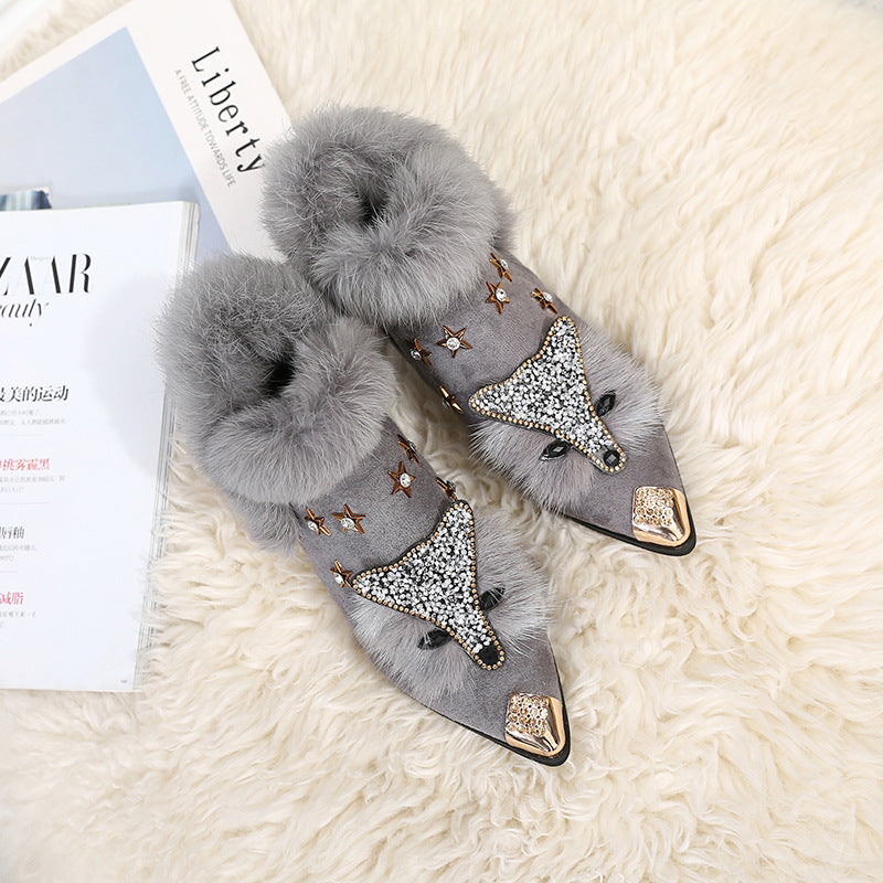 Dam Ankelstövlar med Päls och Strass Flock Gummi-6