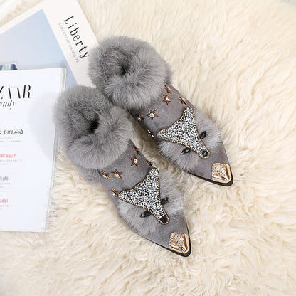 Dam Ankelstövlar med Päls och Strass Flock Gummi-6