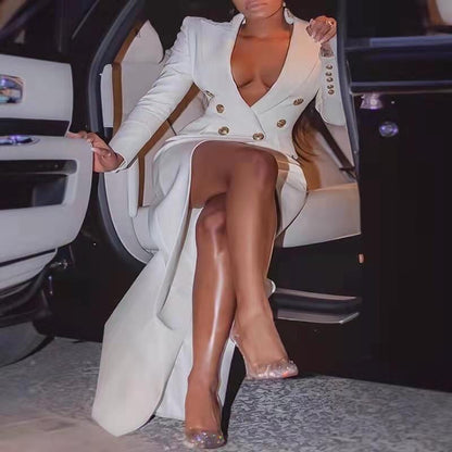 Lång Klänning Dam Maxiklänning Långärmad Polyester Elegant Silhuett-2