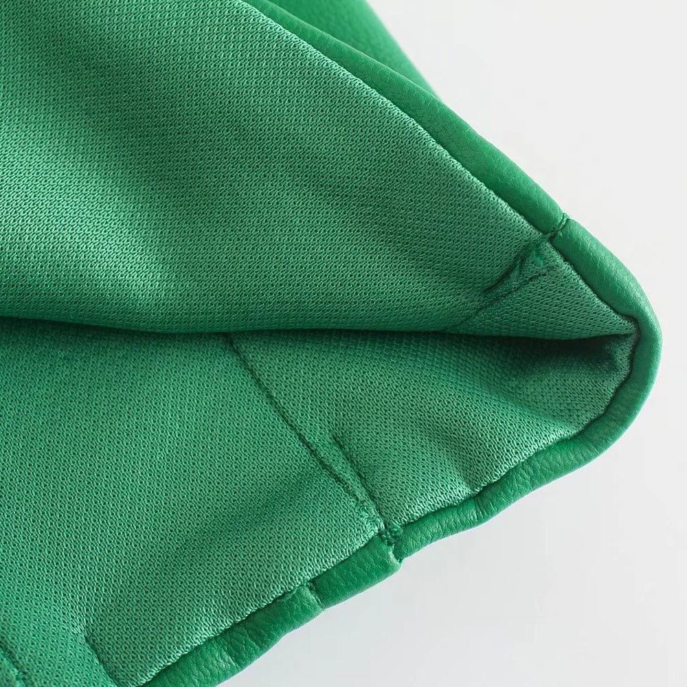 Dam Byxset Kort Topp Hög Midja Läder Polyester-6