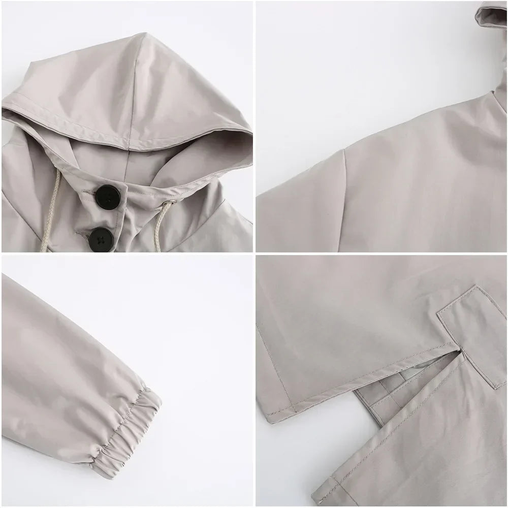 Dam Trenchcoat Vattenavvisande Klassisk Stil Långt Tyg-5