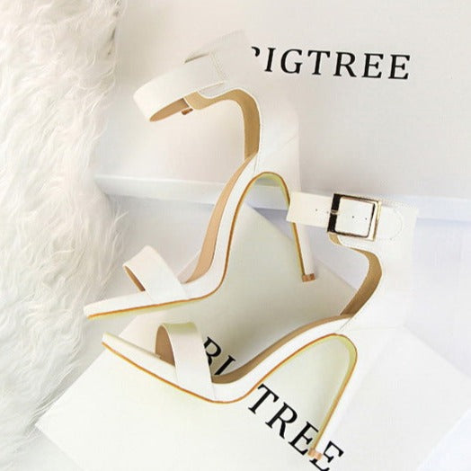 Dam Sandaler Öppen Tå med Silkesdetaljer Hög Klack Gummi-3