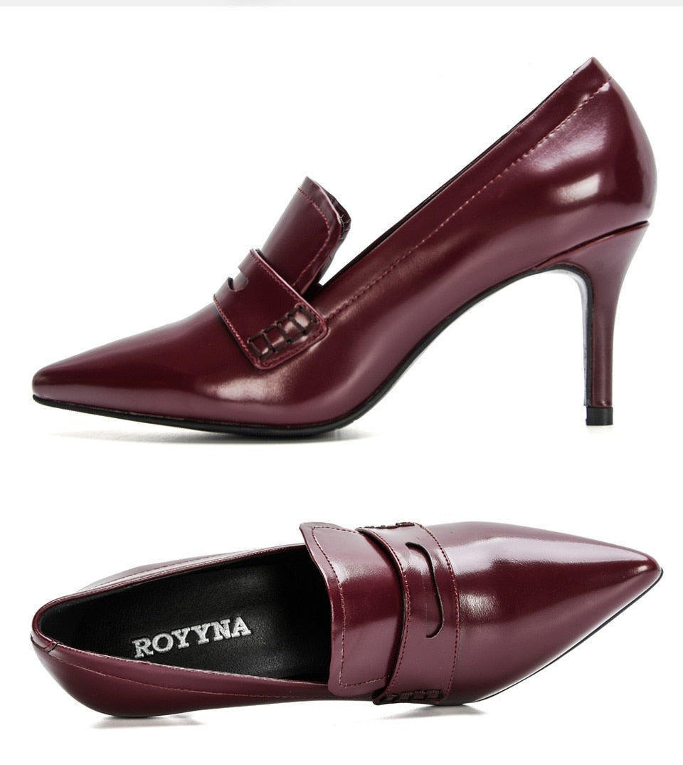 Dam Pumps Spetsig Tå PU-Läder Hög Klack-4