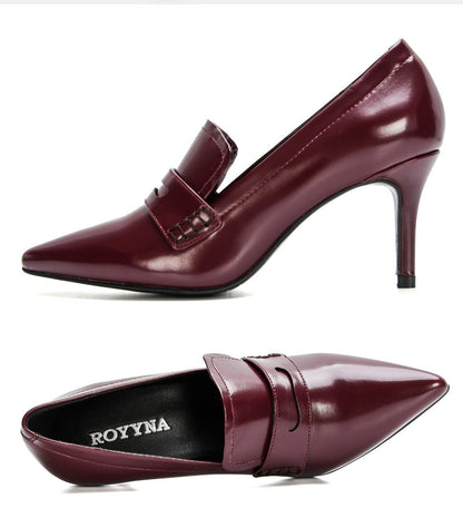 Dam Pumps Spetsig Tå PU-Läder Hög Klack-4