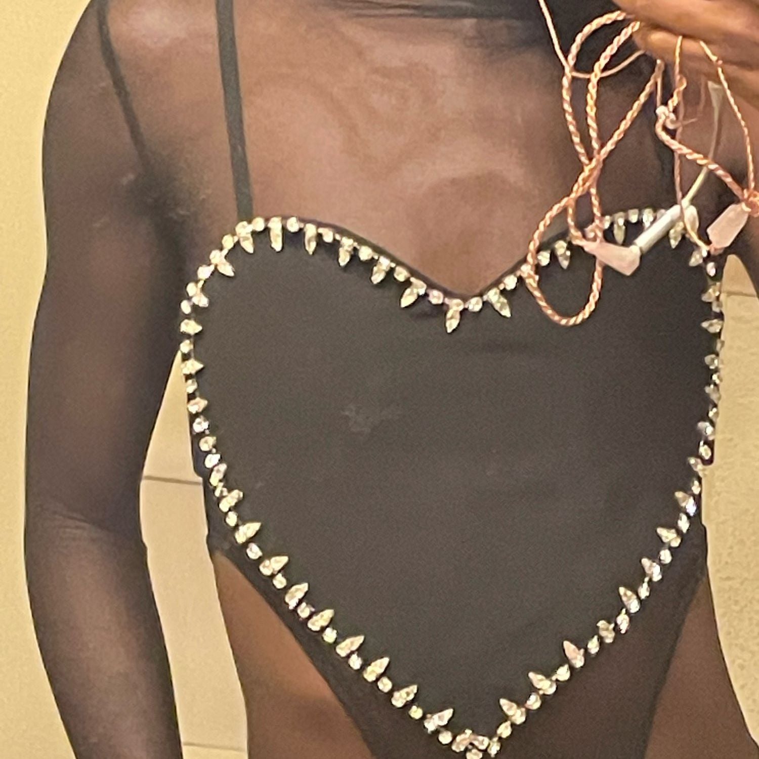 Kvinnors Kort Top Hjärthalsring Spaghetti Band Polyester-3