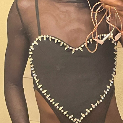 Kvinnors Kort Top Hjärthalsring Spaghetti Band Polyester-3