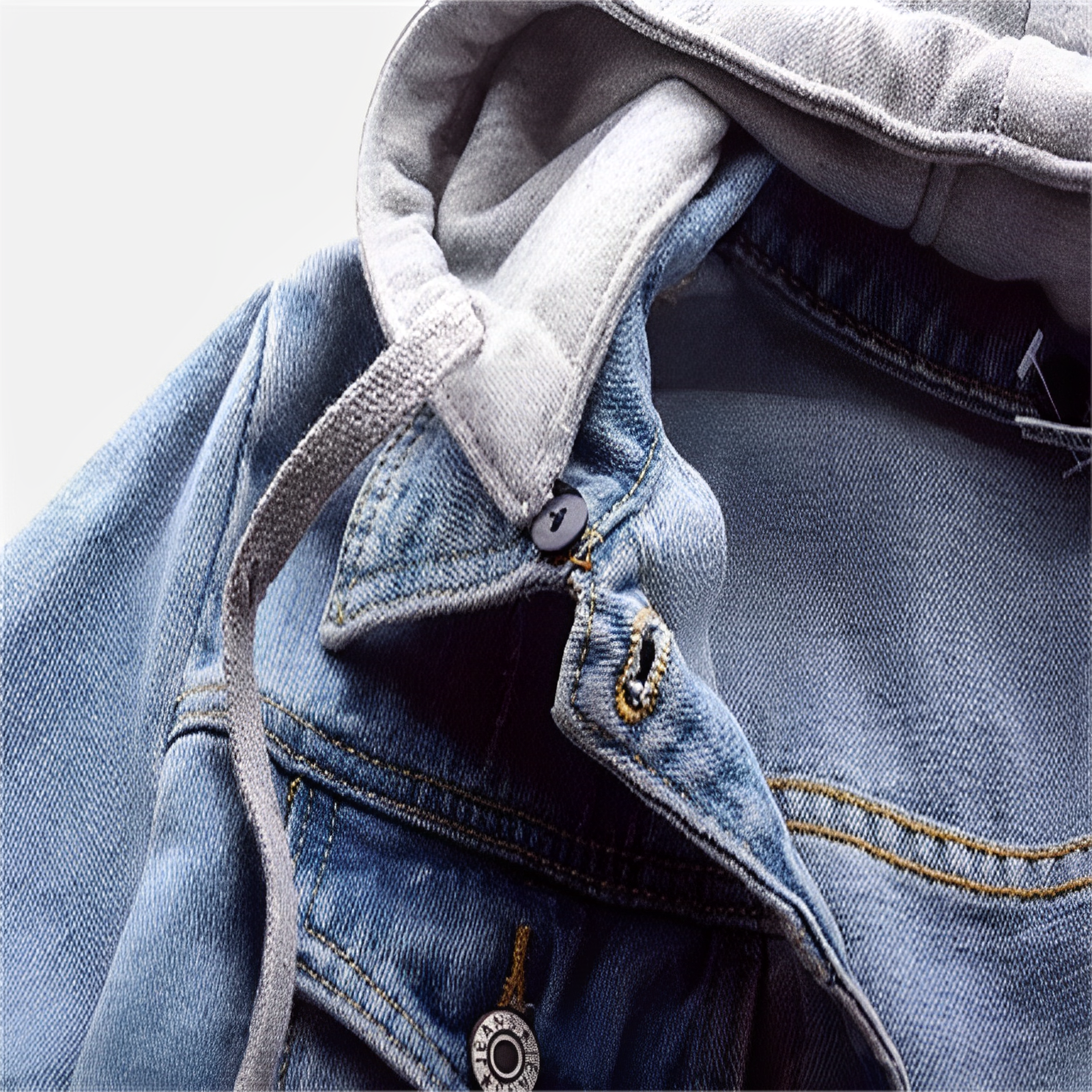 Damjacka Långärmad Av Jeans Med Avtagbar Huva-2