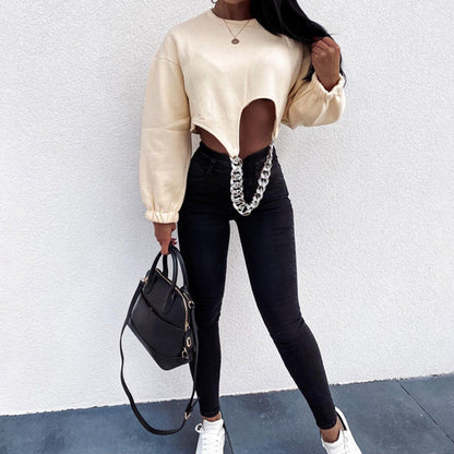 Dam Festtoppar med Kedjeapplikation Polyester Spandex Långärmad-6