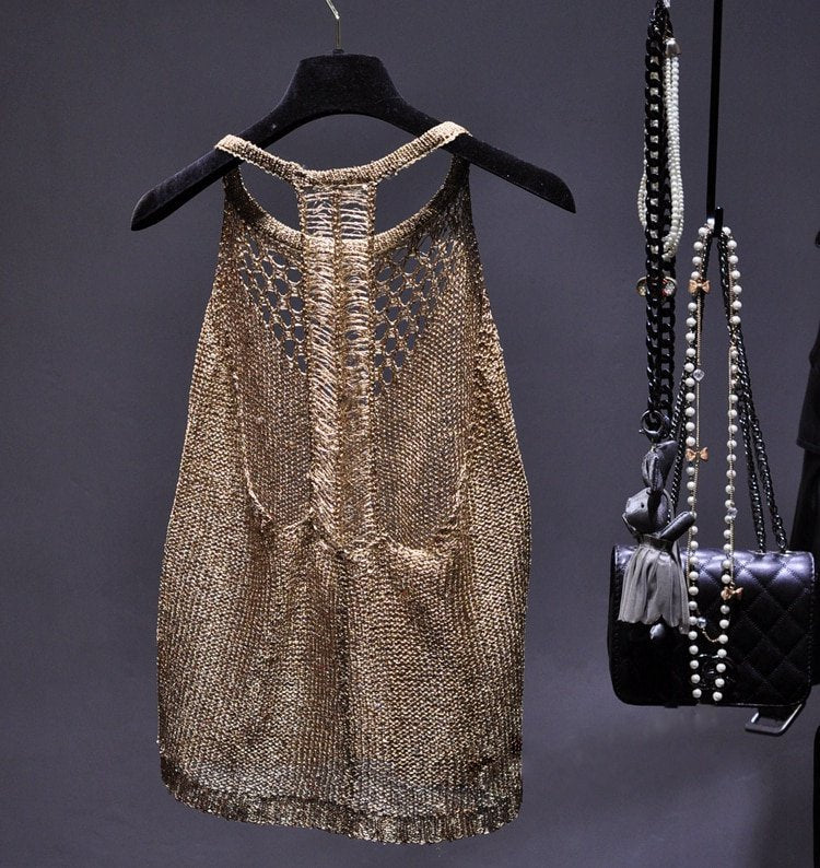 Dam Tank Top Paljetter Nylonblandning-2