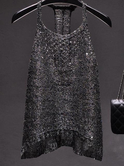 Dam Tank Top Paljetter Nylonblandning-1