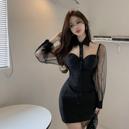 Damklänning Off Shoulder Mini Mikrofiber Med Långa Ärmar 2