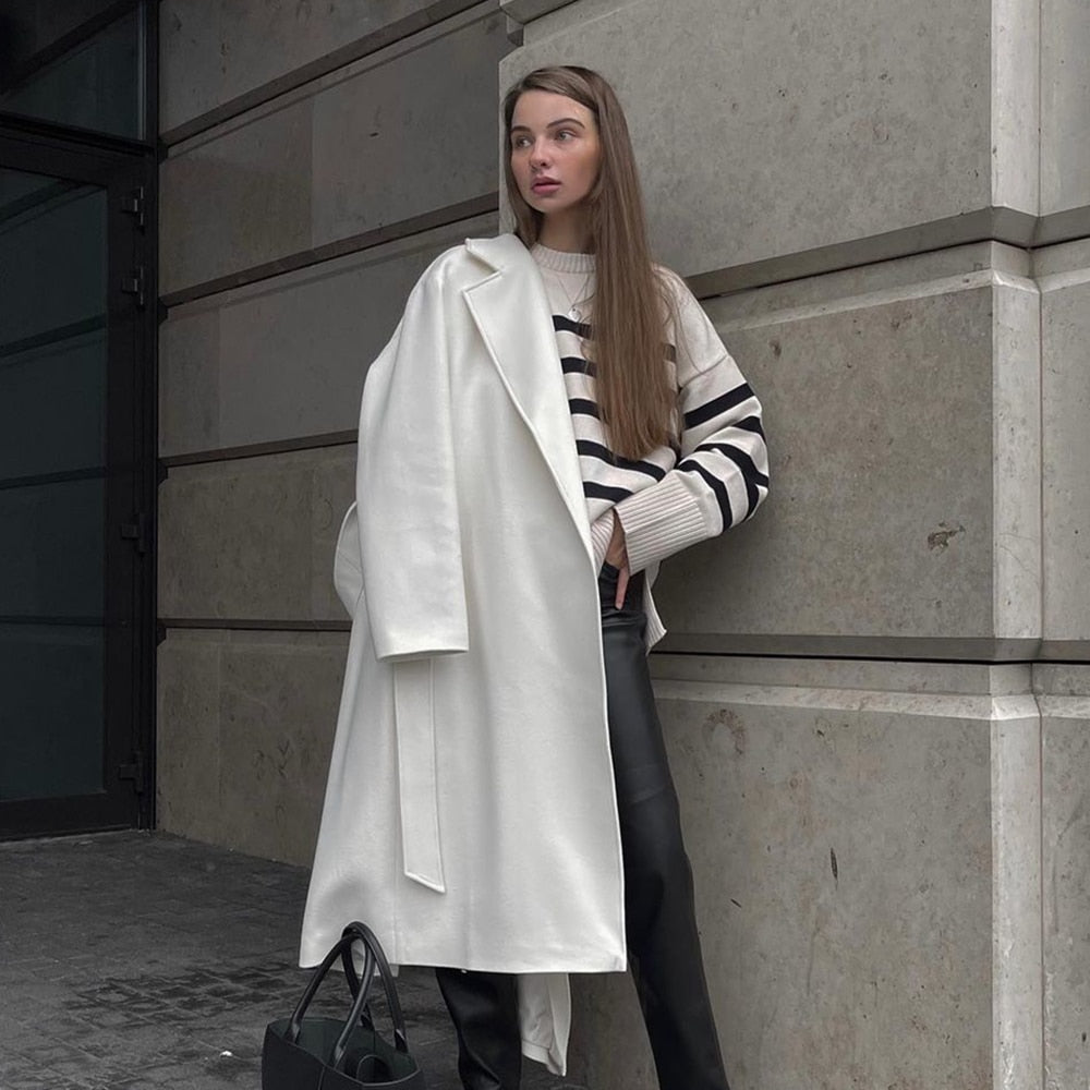 Stickad Dam Tröja Vit med Ränder i Mjuk Bomull-5