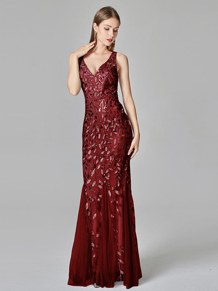 Variant image for Kvinna Lång Klänning V-ringning Blommönster Polyester-1