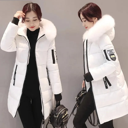Kvinnors Quiltad Jacka Stor Huva Pälskrage Polyester 1