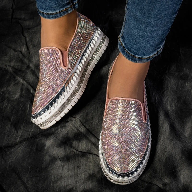 Kvinnors Mockasiner Slip-On PU-Läder med Glittrande Detalj-4